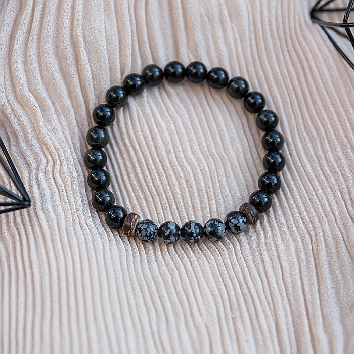 Arif, bratara barbati realizata manual din pietre semipretioase de Obsidian Negru si Obsidian SnowFlake [7]