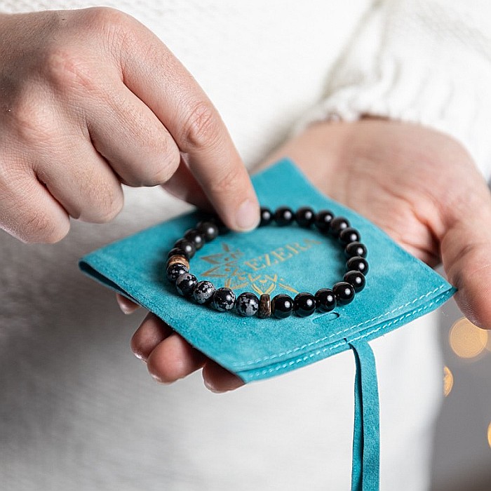 Arif, bratara barbati realizata manual din pietre semipretioase de Obsidian Negru si Obsidian SnowFlake [2]