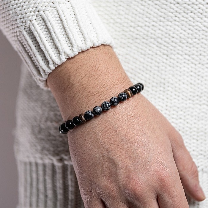 Arif, bratara barbati realizata manual din pietre semipretioase de Obsidian Negru si Obsidian SnowFlake [4]