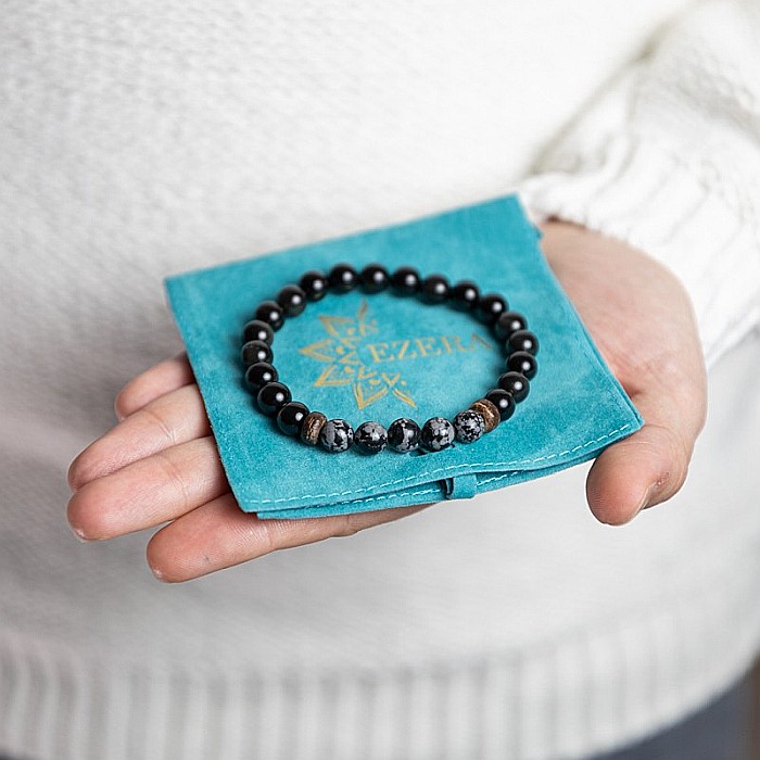 Arif, bratara barbati realizata manual din pietre semipretioase de Obsidian Negru si Obsidian SnowFlake [6]