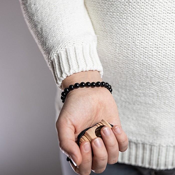 Arif, bratara barbati realizata manual din pietre semipretioase de Obsidian Negru si Obsidian SnowFlake [5]