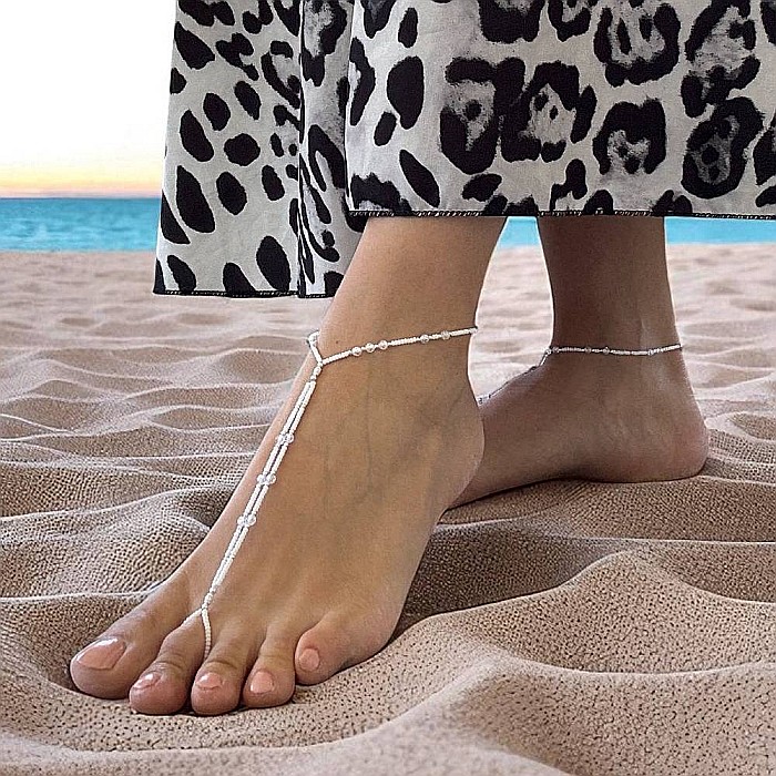 Barefoot bratari picior elegante pentru plaja cu zircon, argint si miyuki [2]