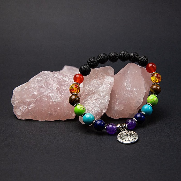 Bratara 7 Chakre aromaterapie ”THALIA” cu Pietre Vulcanice (din Lava) si Accesoriu Copacul Vietii [2]