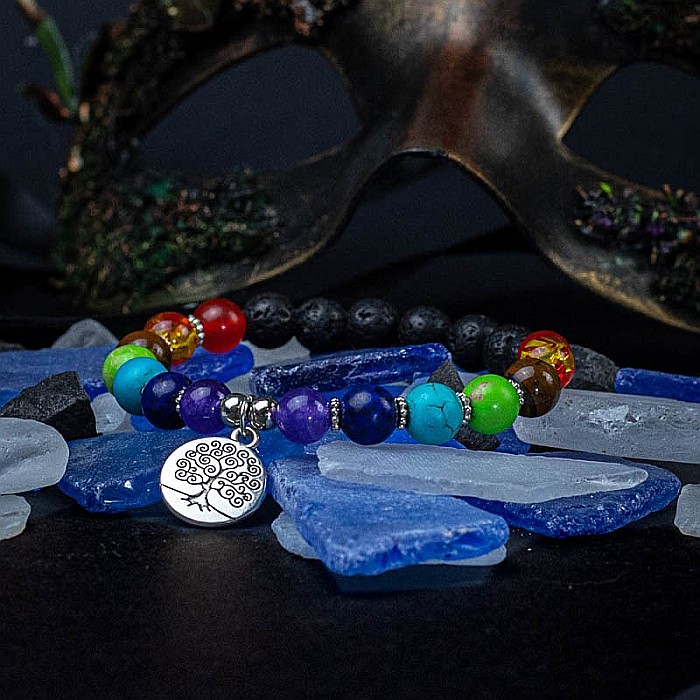 Bratara 7 Chakre aromaterapie ”THALIA” cu Pietre Vulcanice (din Lava) si Accesoriu Copacul Vietii [5]