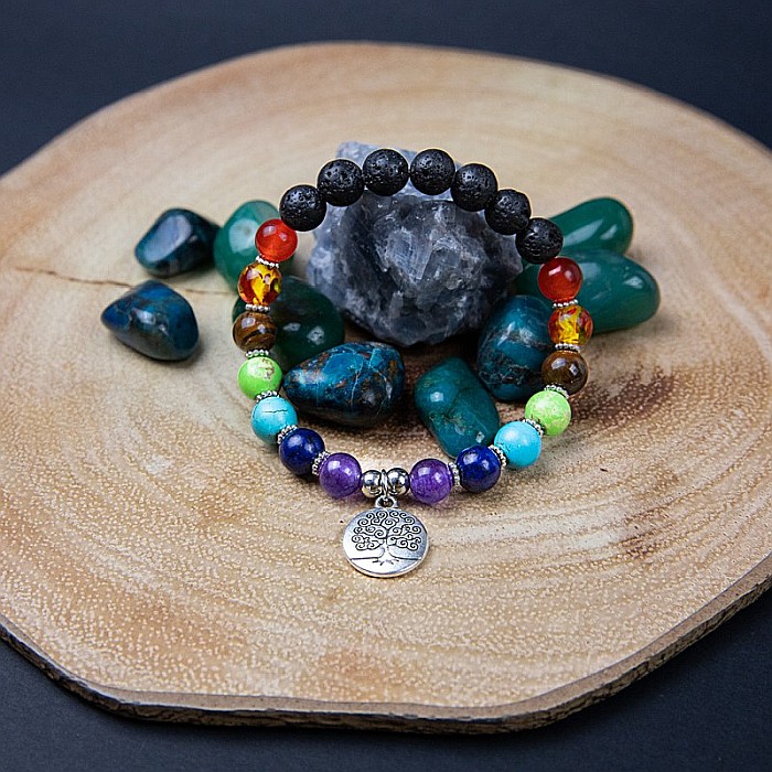 Bratara 7 Chakre aromaterapie ”THALIA” cu Pietre Vulcanice (din Lava) si Accesoriu Copacul Vietii [3]