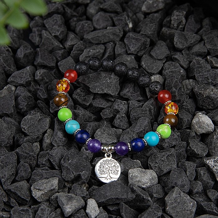 Bratara 7 Chakre aromaterapie ”THALIA” cu Pietre Vulcanice (din Lava) si Accesoriu Copacul Vietii [4]