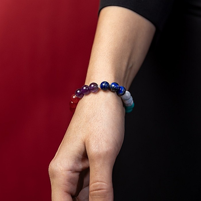 Bratara 7 Chakre Nina din cristale de Ametist, Lapis Lazuli, Angelit, Amazonit, Citrin, Ochi de Tigru si Jad Rosu [5]