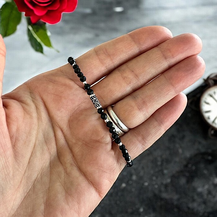 Bratara argint handmade dama Chiara cu cristale de Spinel Negru ❤️ [5]