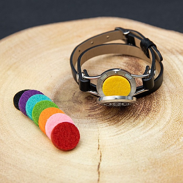 Bratara Aromaterapie, Curea din Piele Ecologica, Neagra, Dubla, cu Model Tree of Life Zircon [8]