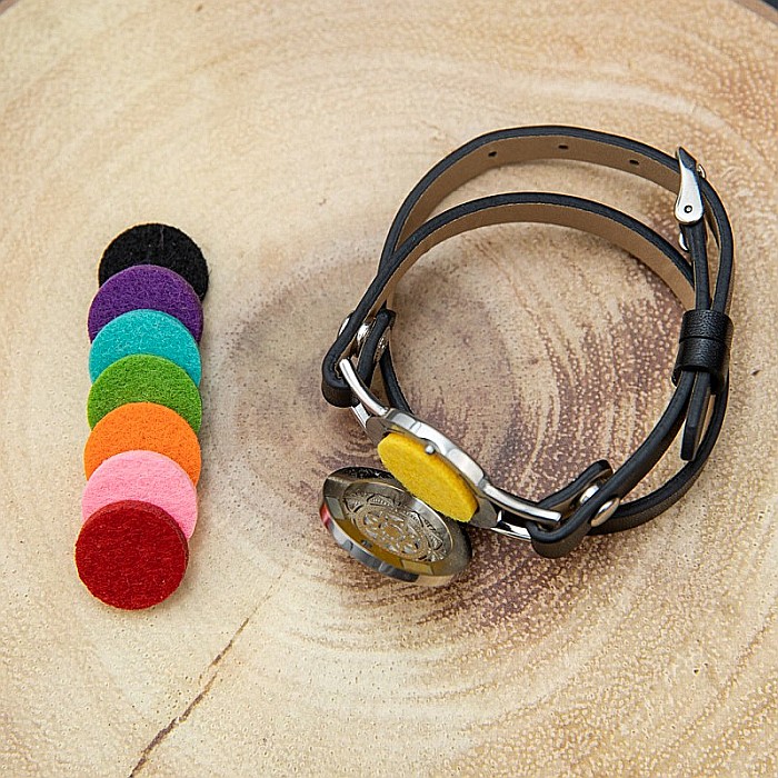 Bratara Aromaterapie, Curea din Piele Ecologica, Neagra, Dubla, cu Model Mandala [7]