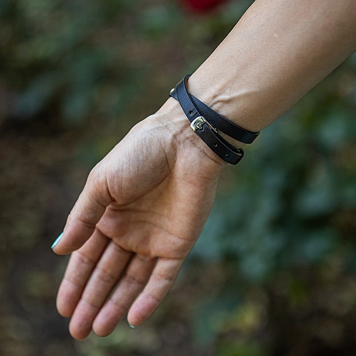 Bratara Aromaterapie, Curea din Piele Ecologica, Neagra, Dubla, cu Model Tree of Life Zircon [3]