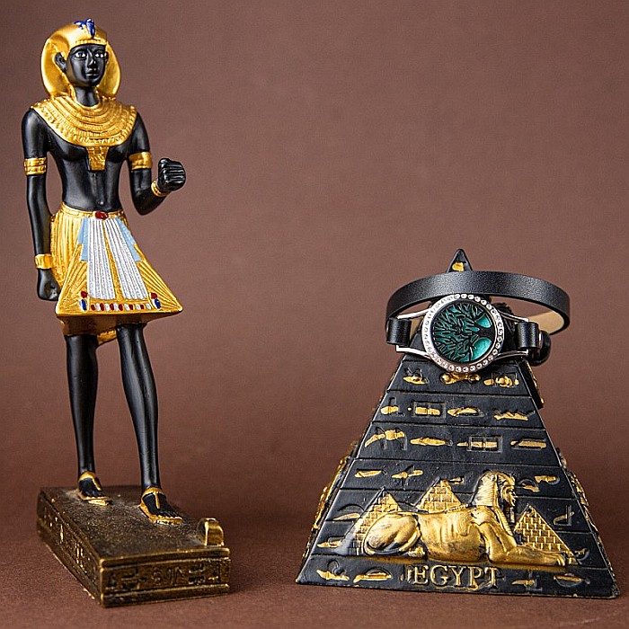 Bratara Aromaterapie, Curea din Piele Ecologica, Neagra, Dubla, cu Model Tree of Life Zircon [4]