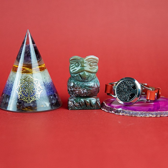 Bratara Aromaterapie, Curea din Piele Ecologica, Rosie, Simpla, cu Model Tree of Life [5]