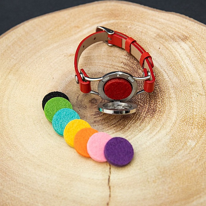 Bratara Aromaterapie, Curea din Piele Ecologica, Rosie, Simpla, cu Model Tree of Life [7]