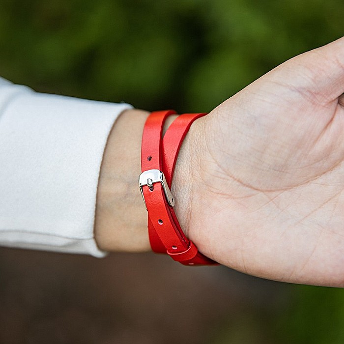 Bratara Aromaterapie, Curea din Piele Ecologica, Rosie, Dubla, cu Model Mandala Flower cu Zircon [3]