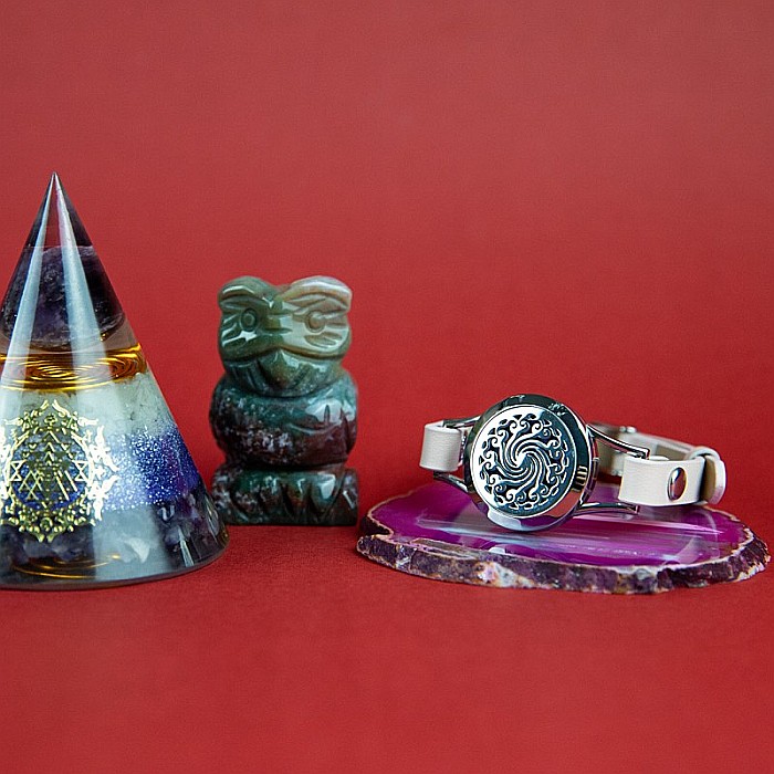 Bratara Aromaterapie, Curea din Piele Ecologica, Roz, Simpla, cu Model Mandala Vibes [7]