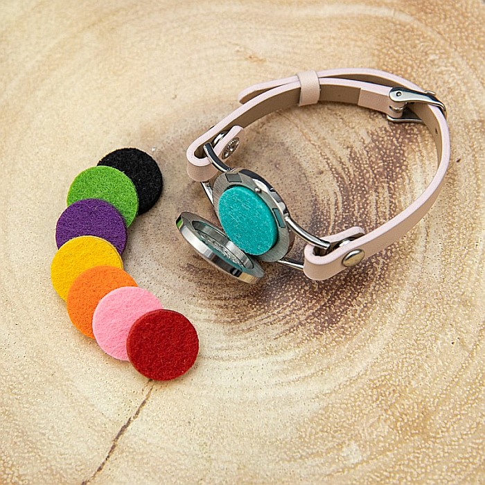 Bratara Aromaterapie, Curea din Piele Ecologica, Roz, Simpla, cu Model Mandala Vibes [8]