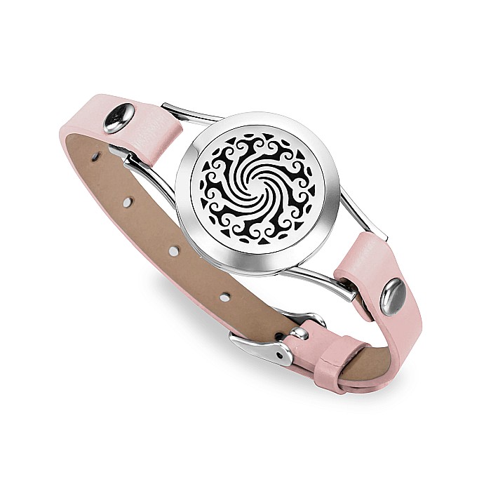 Bratara Aromaterapie, Curea din Piele Ecologica, Roz, Simpla, cu Model Mandala Vibes [1]