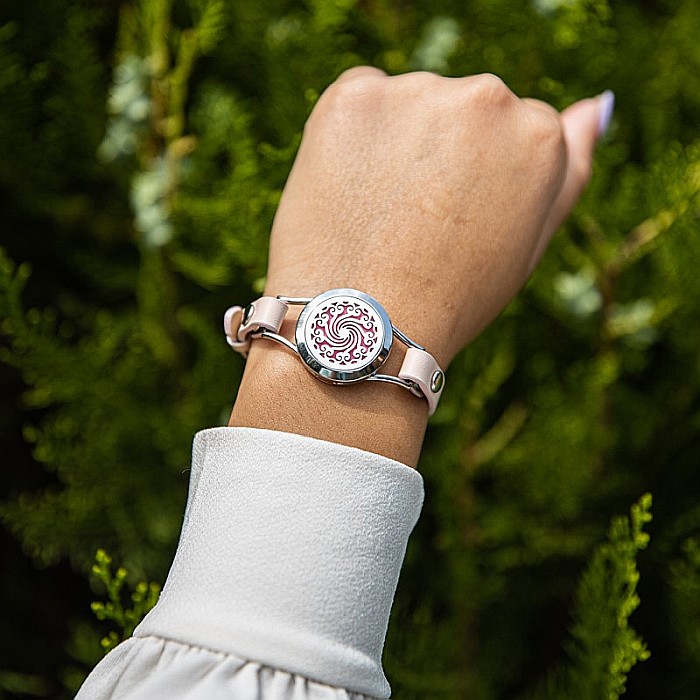 Bratara Aromaterapie, Curea din Piele Ecologica, Roz, Simpla, cu Model Mandala Vibes [2]