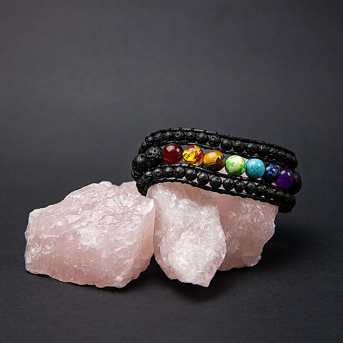 Bratara aromaterapie, difuzor uleiuri esentiale ”ARIADNE” 3 straturi din Pietre de Lava, 7 Chakre si Piele Vintage [7]