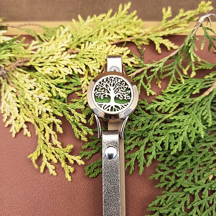 Bratara Aromaterapie Uleiuri Esentiale, Curea din Piele Ecologica, Aurie, Dubla, cu Medalion Copacul Vietii Rose Gold [5]
