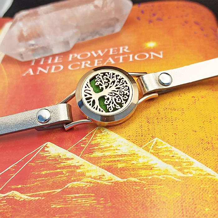 Bratara Aromaterapie Uleiuri Esentiale, Curea din Piele Ecologica, Aurie, Dubla, cu Medalion Copacul Vietii Rose Gold [10]