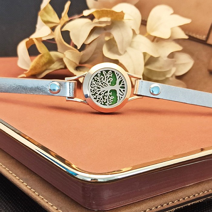 Bratara Aromaterapie Uleiuri Esentiale, Curea din Piele Ecologica, Aurie, Dubla, cu Medalion Copacul Vietii Rose Gold [6]