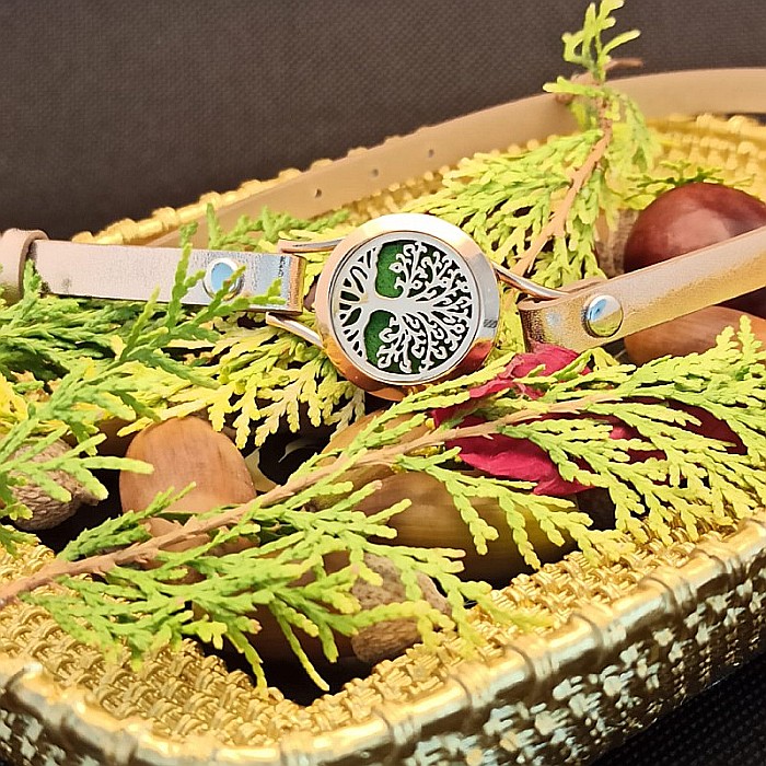 Bratara Aromaterapie Uleiuri Esentiale, Curea din Piele Ecologica, Aurie, Dubla, cu Medalion Copacul Vietii Rose Gold [9]