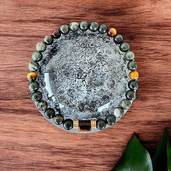 Bratara barbati Adri cu cristale de Jasp Verde si Ochi de Tigru cu accesorii din inox [6]