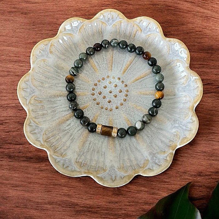 Bratara barbati Adri cu cristale de Jasp Verde si Ochi de Tigru cu accesorii din inox [4]