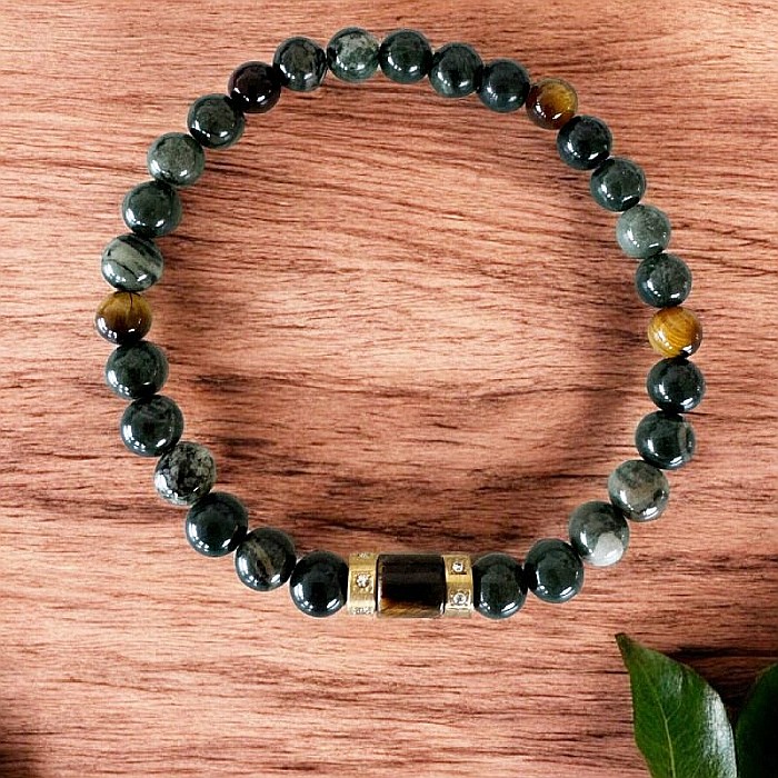 Bratara barbati Adri cu cristale de Jasp Verde si Ochi de Tigru cu accesorii din inox [7]