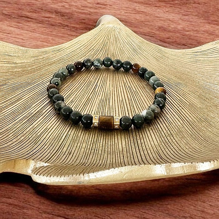 Bratara barbati Adri cu cristale de Jasp Verde si Ochi de Tigru cu accesorii din inox [5]