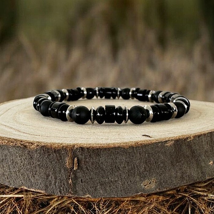 Bratara Barbati Alam din cristale de Onix Negru si Agat cu inox [1]