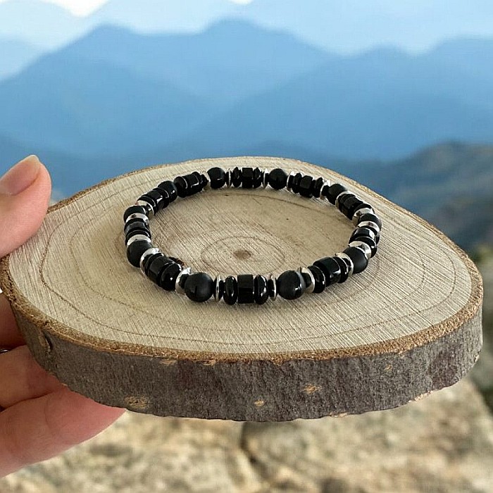 Bratara Barbati Alam din cristale de Onix Negru si Agat cu inox [6]