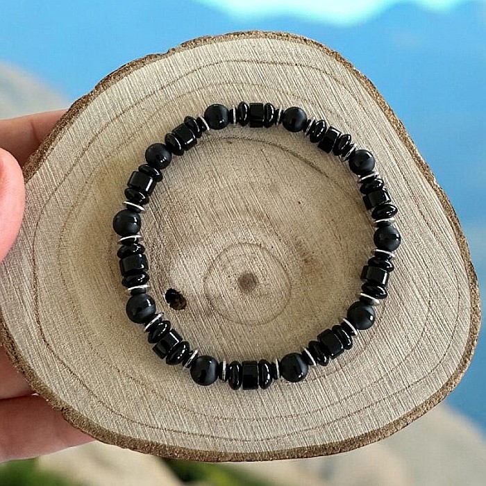 Bratara Barbati Alam din cristale de Onix Negru si Agat cu inox [7]