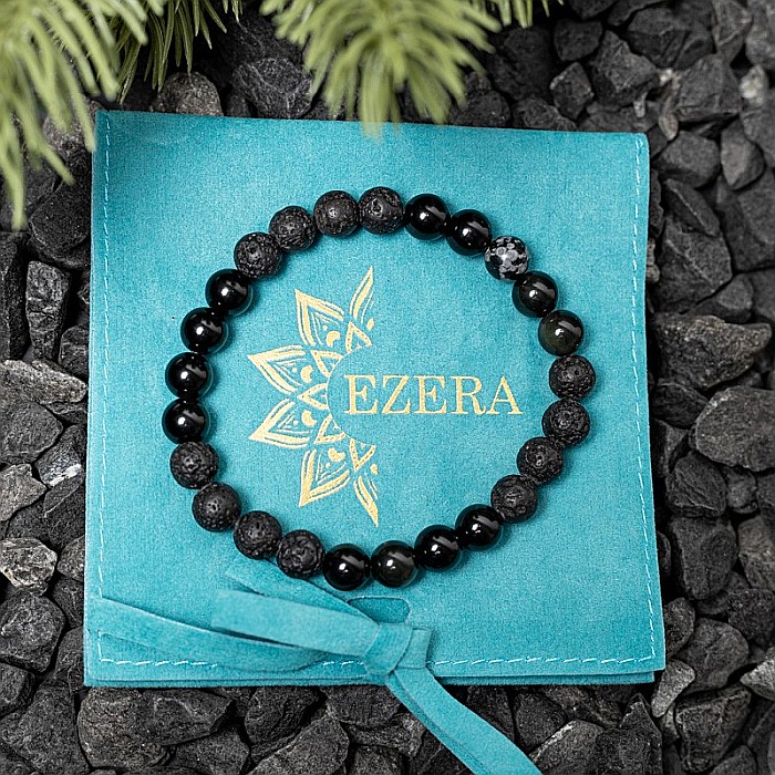 Bratara barbati Amir din pietre semipretioase de Obsidian si Lava, margele de 8mm [2]