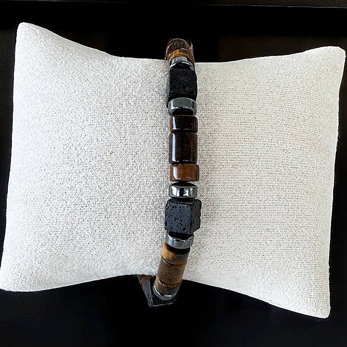 Bratara Barbati Amon din snur cu Ochi de Tigru, Hematit, Piatra de lava [5]