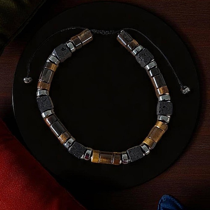 Bratara Barbati Amon din snur cu Ochi de Tigru, Hematit, Piatra de lava [8]