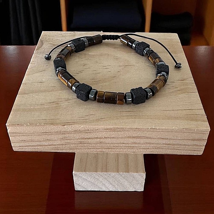 Bratara Barbati Amon din snur cu Ochi de Tigru, Hematit, Piatra de lava [7]