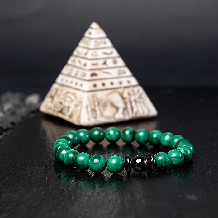 Bratara barbati Anay din pietre semipretioase de Malachit, sfere de 8mm [1]