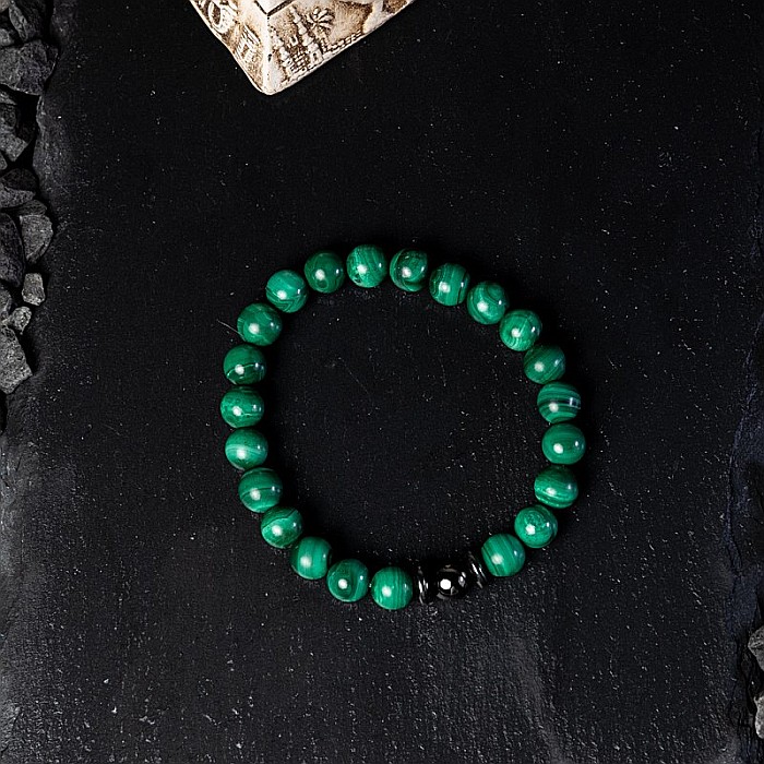 Bratara barbati Anay din pietre semipretioase de Malachit, sfere de 8mm [7]