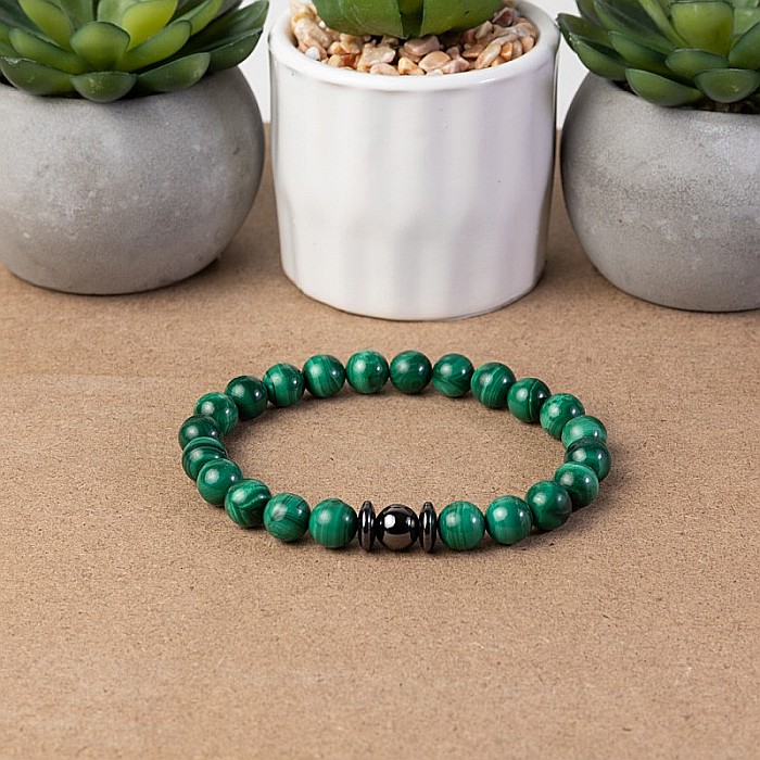 Bratara barbati Anay din pietre semipretioase de Malachit, sfere de 8mm [4]