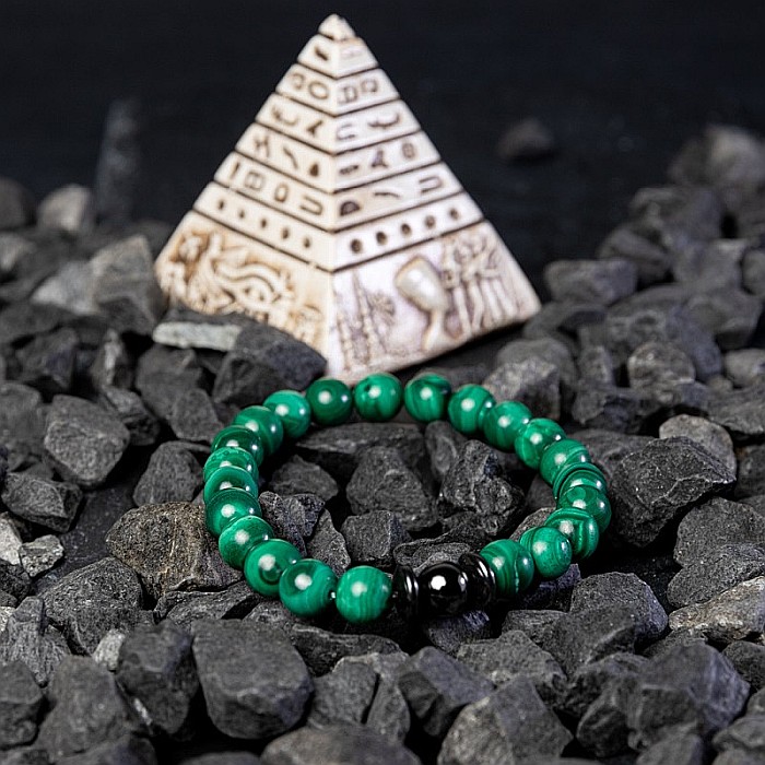 Bratara barbati Anay din pietre semipretioase de Malachit, sfere de 8mm [9]