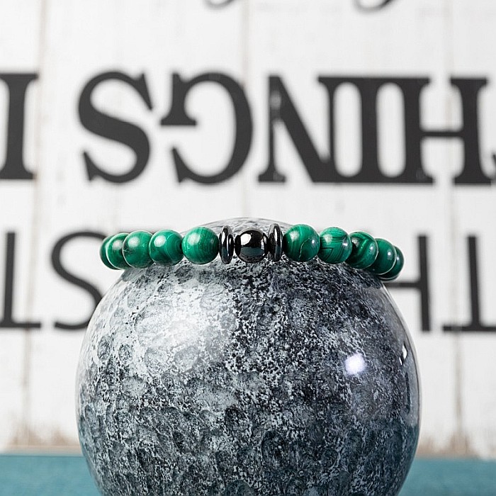 Bratara barbati Anay din pietre semipretioase de Malachit, sfere de 8mm [8]