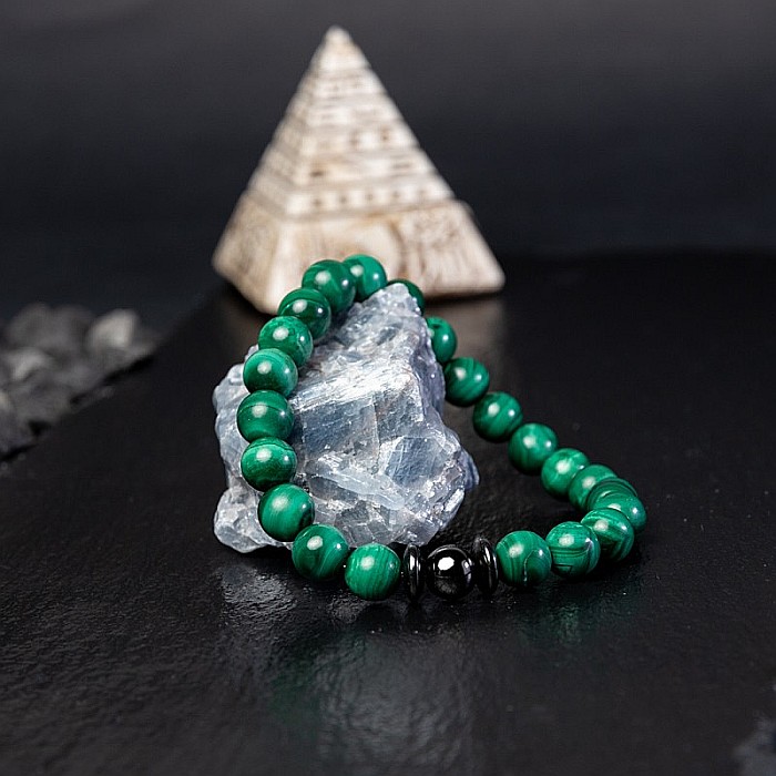 Bratara barbati Anay din pietre semipretioase de Malachit, sfere de 8mm [2]