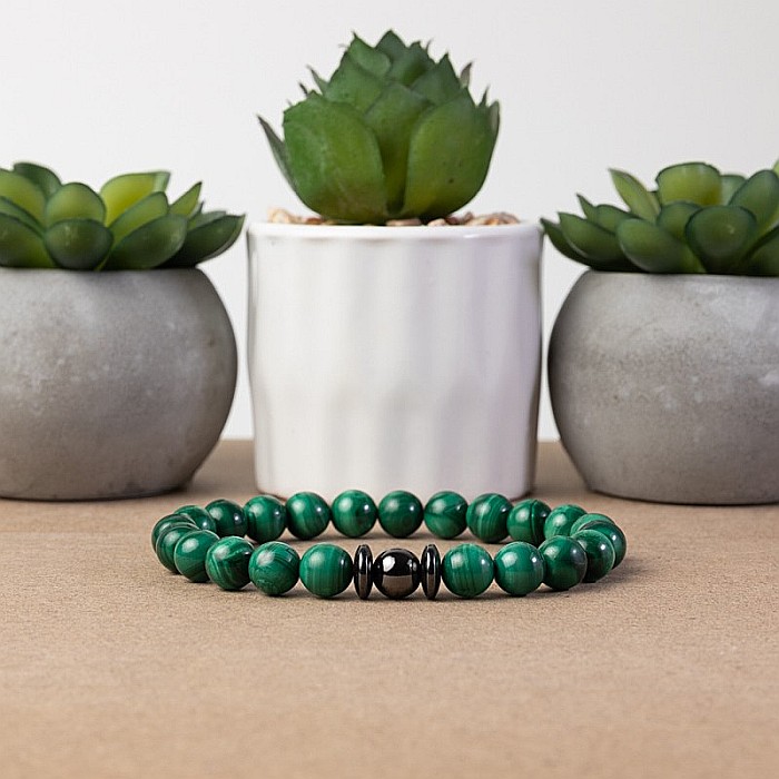 Bratara barbati Anay din pietre semipretioase de Malachit, sfere de 8mm [3]