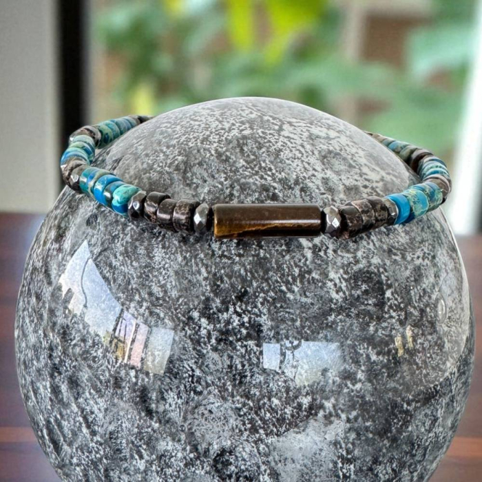 Bratara barbati Caspian cu rondele de sediment marin si hematit cu ochi de tigru [4]