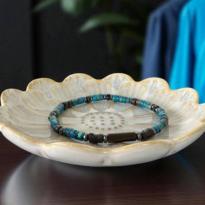 Bratara barbati Caspian cu rondele de sediment marin si hematit cu ochi de tigru [6]