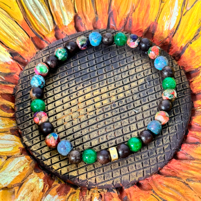 Bratara barbati colorata Dalmar din margele Emperor Stone si Lemn de Santal [5]