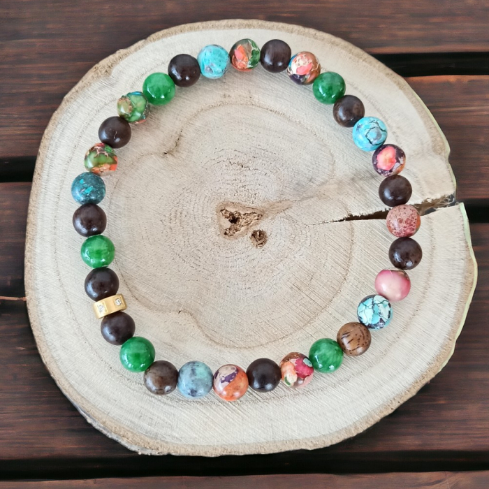 Bratara barbati colorata Dalmar din margele Emperor Stone si Lemn de Santal [6]